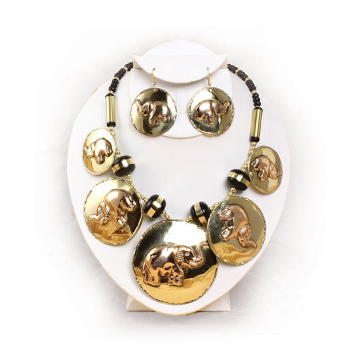 Brass & Copper Elephant Jewelry Set