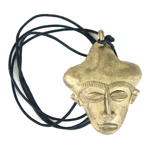 Brass Ghanaian Mask Necklace: LG, Carvings & Masks African Bookstore